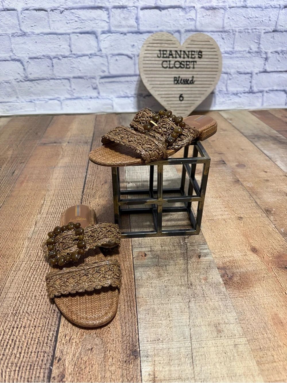 Sam Edelman J0187F2251 WMNs Sz 9 Dark Natural Raffia Elisa 2-Strap Sandals